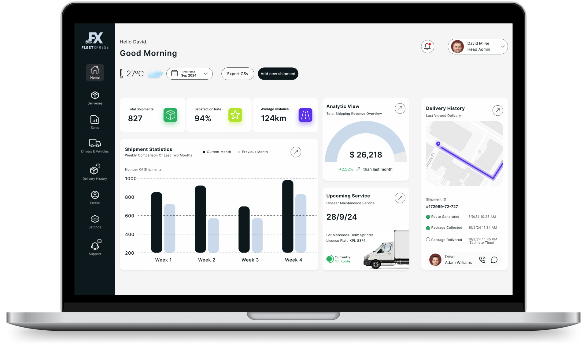 Command center — a live map, KPIs, and the day's shipments in one calm surface