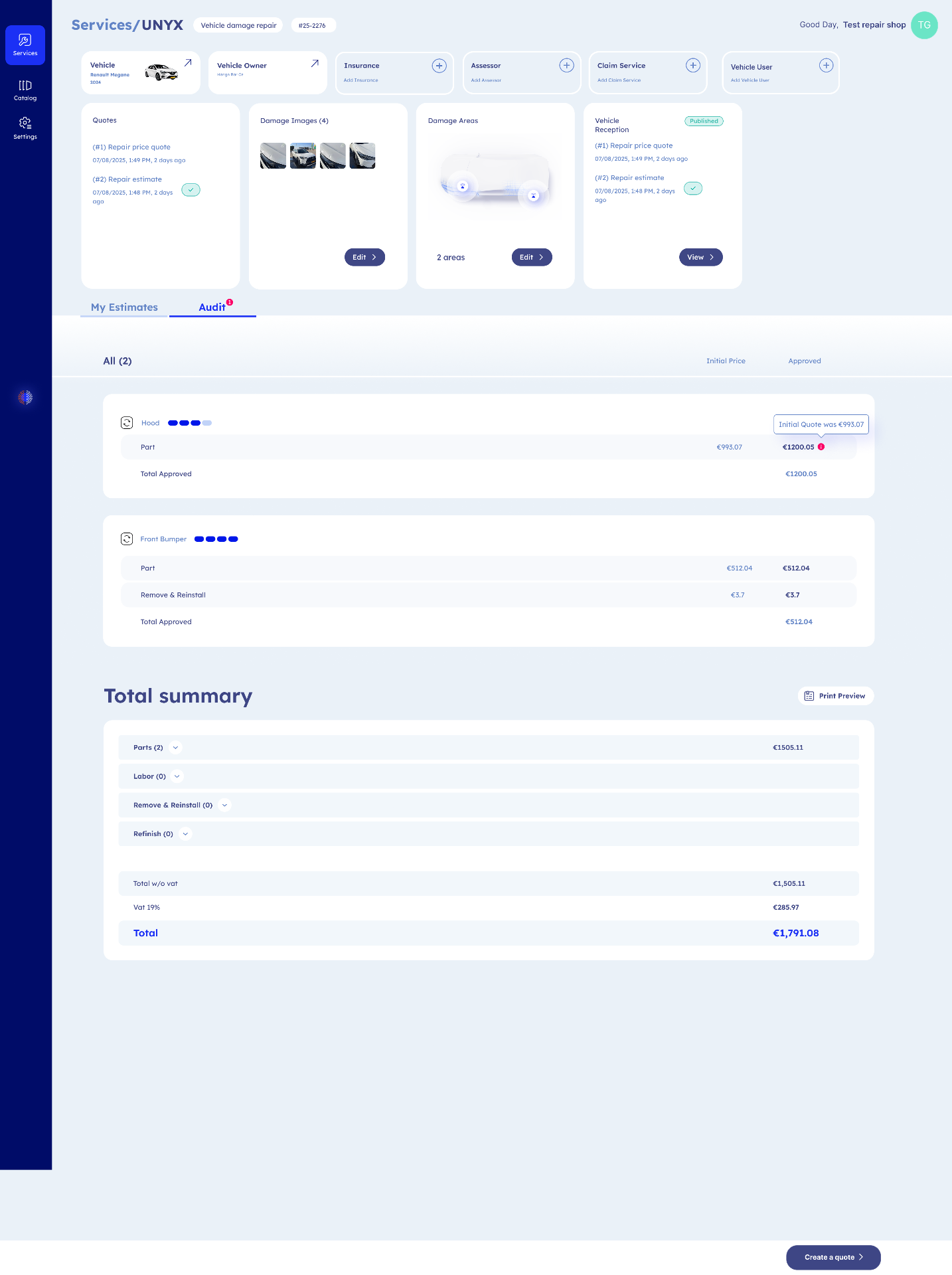 Audit · Approve, reject or comment on a specific line without leaving the estimate.