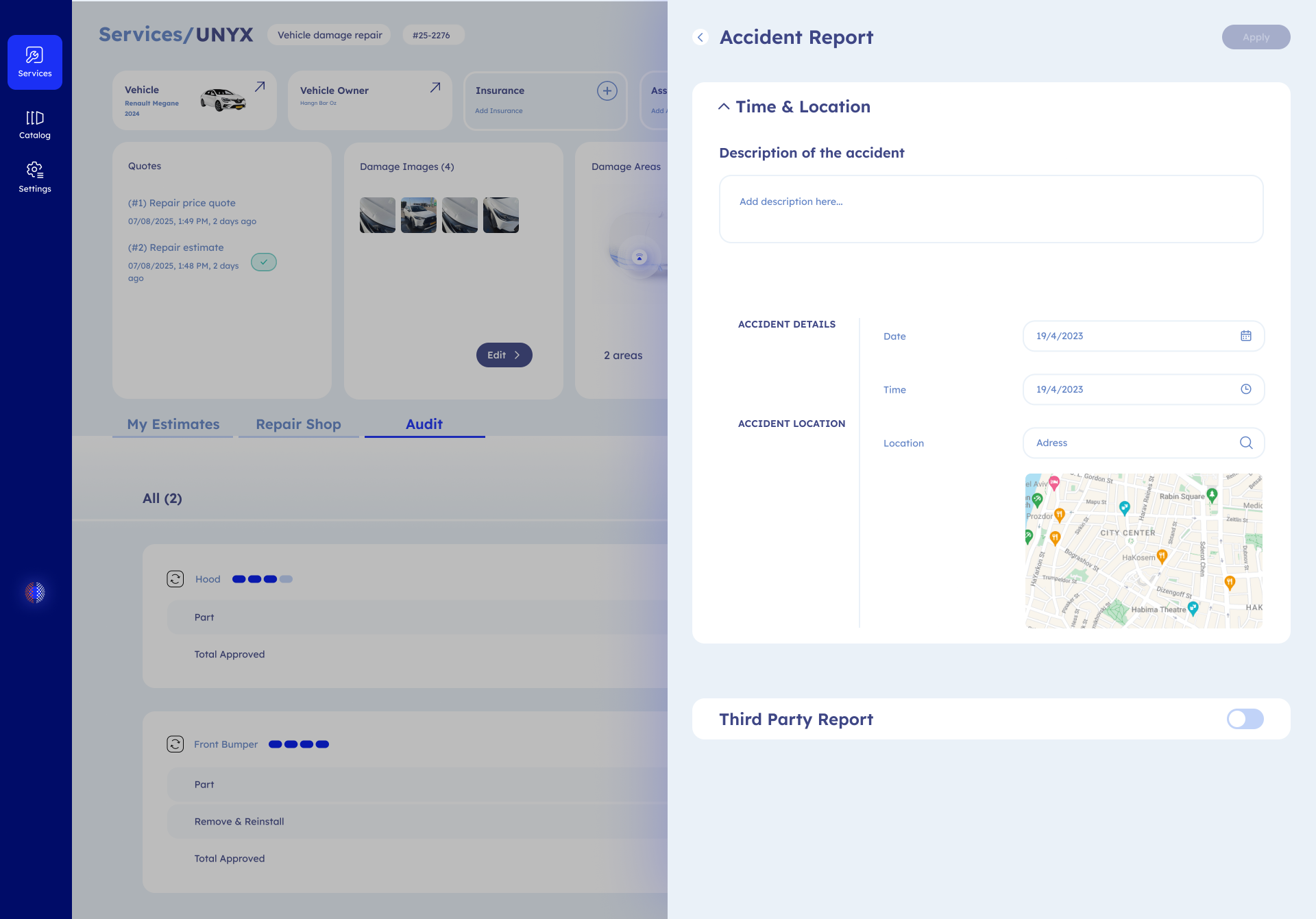 Third‑Party Report · Guided event details — no more 40‑field wall of inputs.