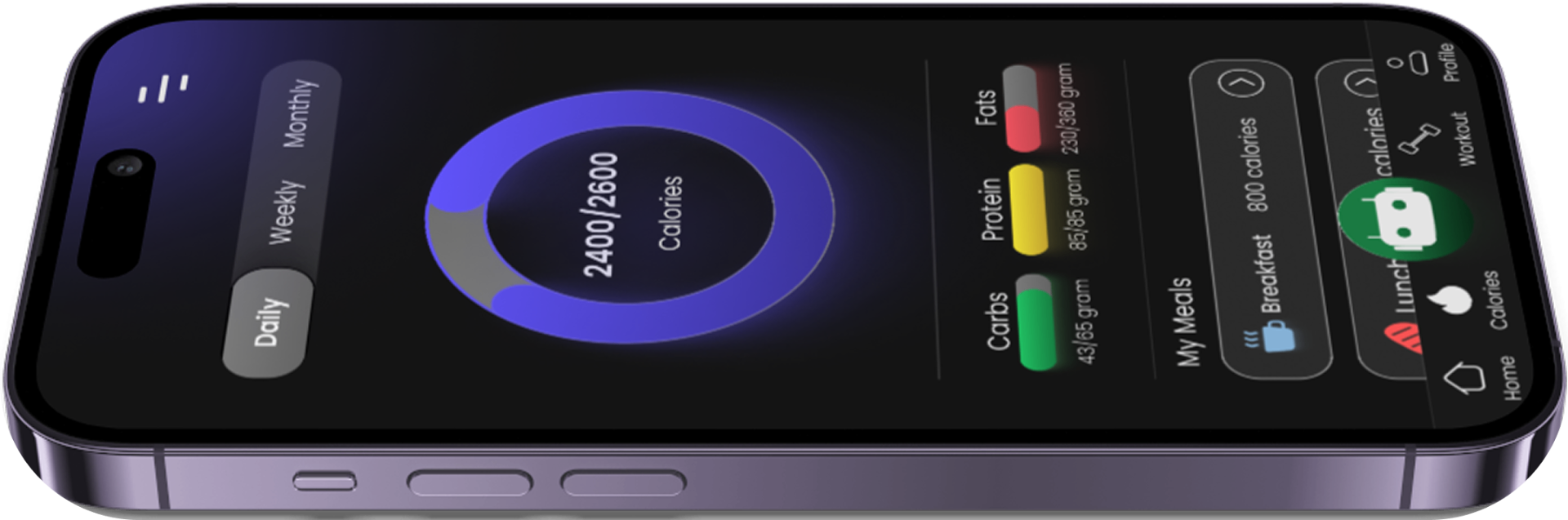Calories — macros and meals, clear at a glance